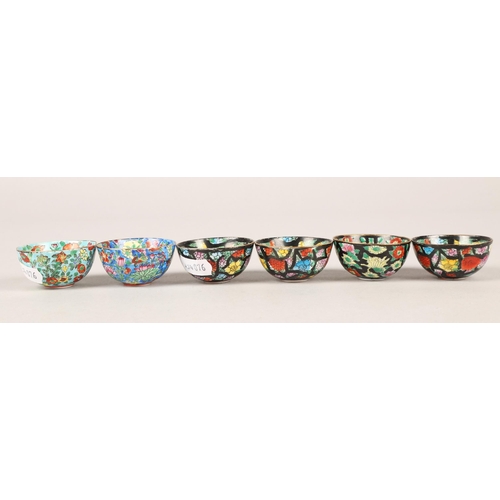 197 - Assortment of miniature cloisonne vases and metal enamel finger bowls, with a selection of wooden st... 