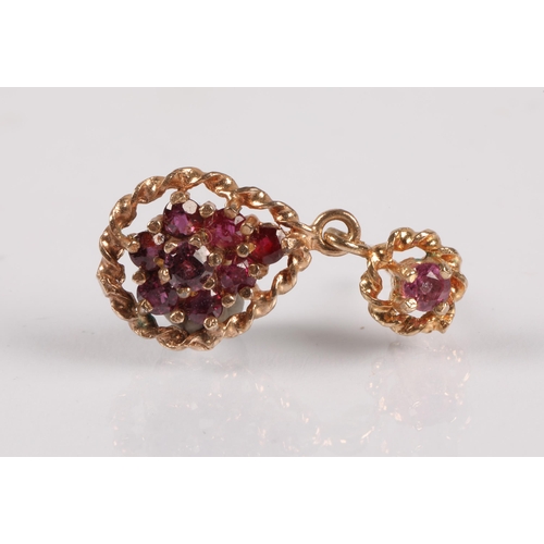 146 - Pair of 9ct gold earrings, set with pink gemstones, 2.7g