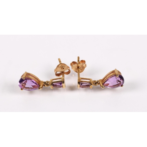 147 - Pair of 9ct gold earrings, set with amethyst, 1.5g