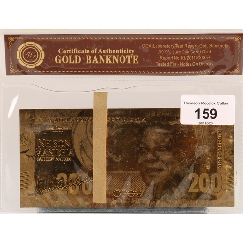 159 - South African Reserve Bank Nelson Mandela '24K gold' banknote in presentation sleeve