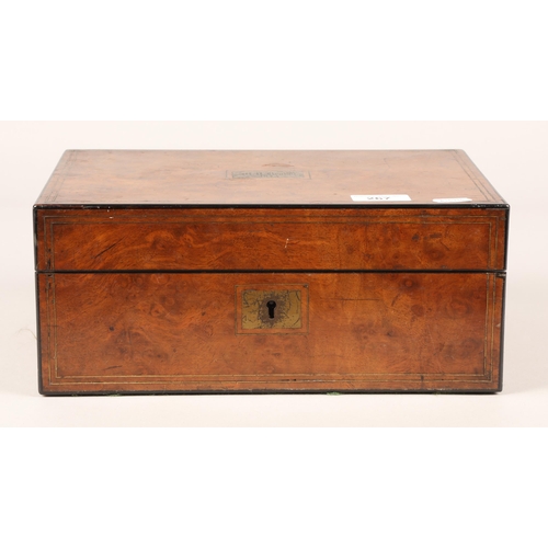 267 - Mahogany writing box, inscribed 1873