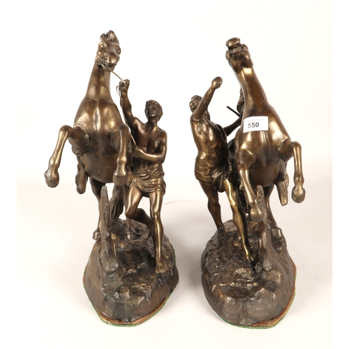 550 - Pair spelter horse figures each 40cm h