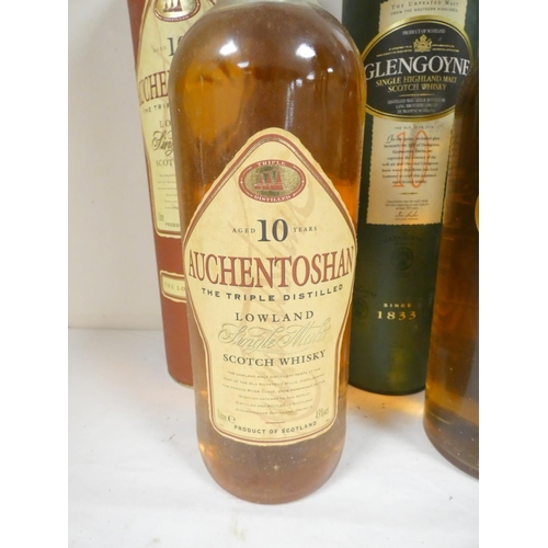 61 - Auchentoshan 10 years old Lowland single malt scotch whisky, 1 Litre, 43% vol, with The Glengoyne 10... 