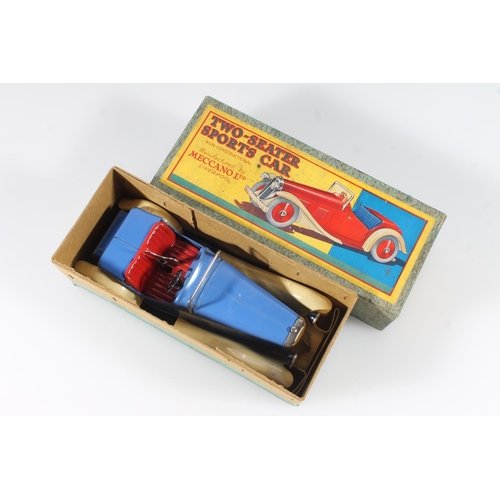 1409 - Meccano Ltd of Liverpool, M223 Two Seater Sports Car Clockwork, blue body with cream trim, red inter... 