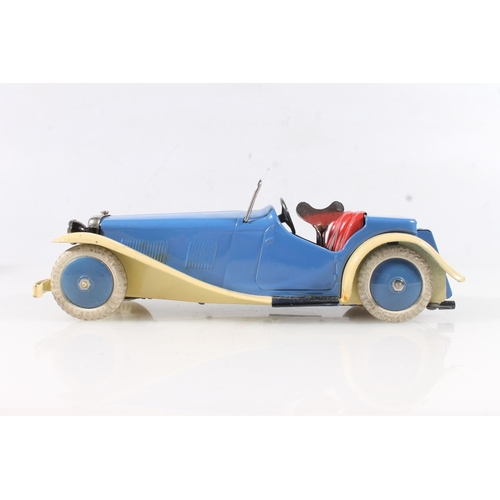 1409 - Meccano Ltd of Liverpool, M223 Two Seater Sports Car Clockwork, blue body with cream trim, red inter... 