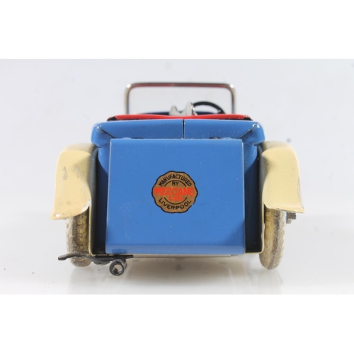 1409 - Meccano Ltd of Liverpool, M223 Two Seater Sports Car Clockwork, blue body with cream trim, red inter... 