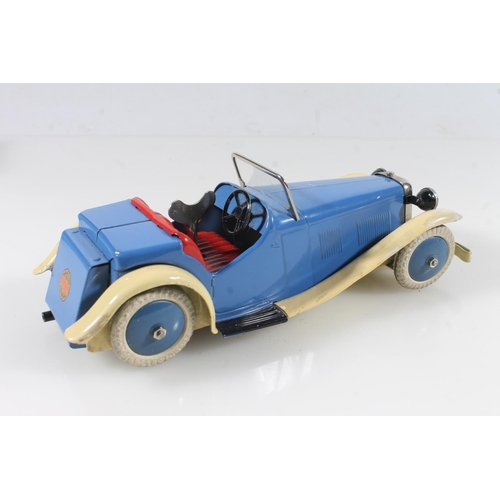 1409 - Meccano Ltd of Liverpool, M223 Two Seater Sports Car Clockwork, blue body with cream trim, red inter... 