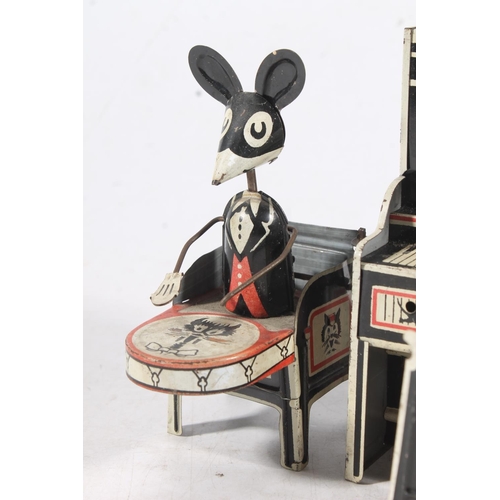 1408 - Louis Marx & Co of the USA, a Marx Merrymakers tinplate clockwork mouse band with conductor, pia... 