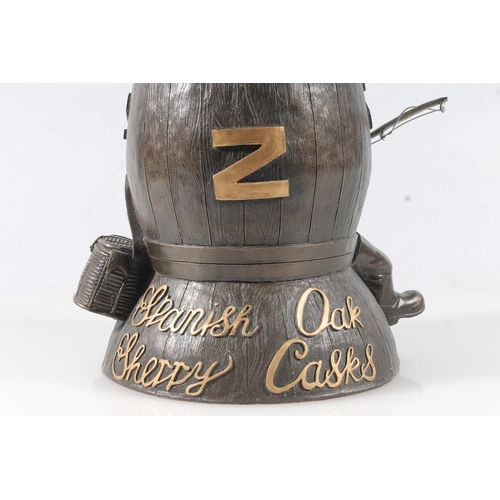 1424 - THE MACALLAN ice bucket in the form of a sleeping cask holding fishing bag and rod, the lid with 'Qu... 