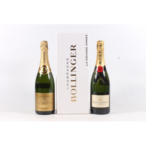 1447 - Three bottles of Champagne to include BOLINGER La Grande Annee 2000 Brut Champagne 75cl 12% abv. box... 