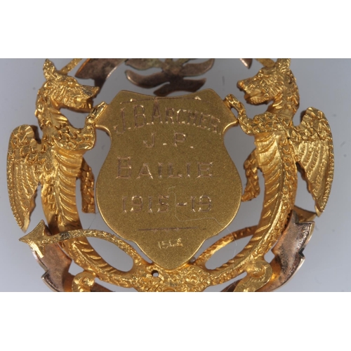 1772 - Dundee interest, a 15ct gold and enamel fob medal pendant in the form of the coat of arms of the cit... 