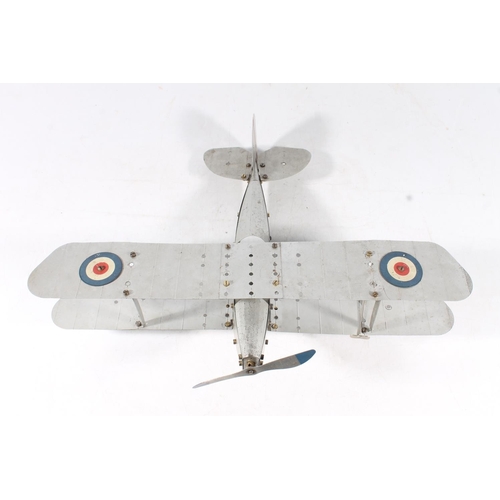 1406 - Vintage Meccano model of an RAF biplane, wingspan 47cm.