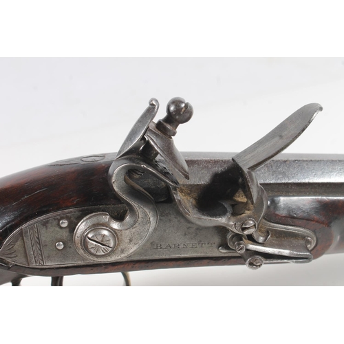 1835 - Antique flintlock pistol by Barnett having 20cm long unsighted tapering octagonal section barrel, ma... 