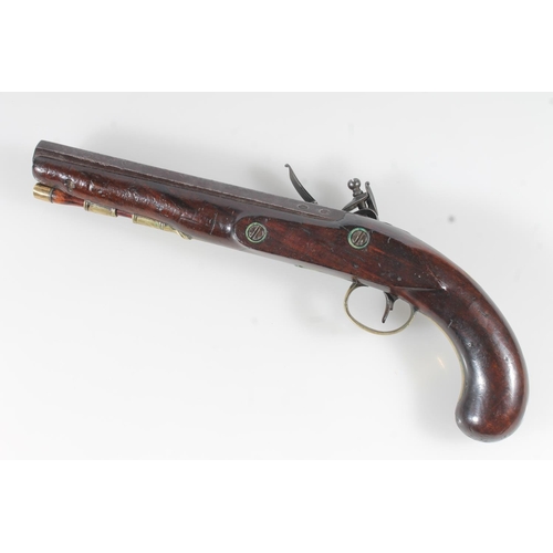 1835 - Antique flintlock pistol by Barnett having 20cm long unsighted tapering octagonal section barrel, ma... 