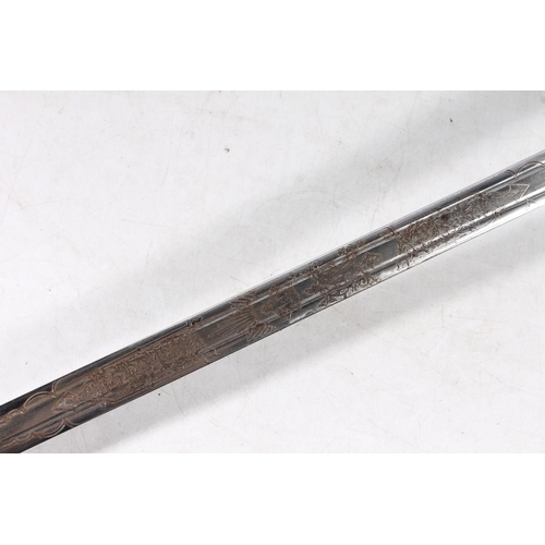 1829 - Scottish dress broadsword, the etched blade with twin slender fullers with star of David proof marks... 