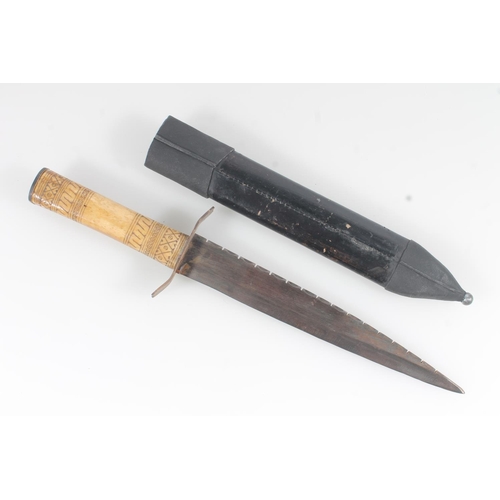 1830 - Modern bone handled hunting knife, the grip with incised bands, blade length 22cm, knife length 34cm... 