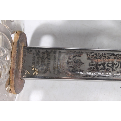 1833 - British dress sword in the 1854 pattern style, the piquet weight etched fullered blade with GRI cyph... 