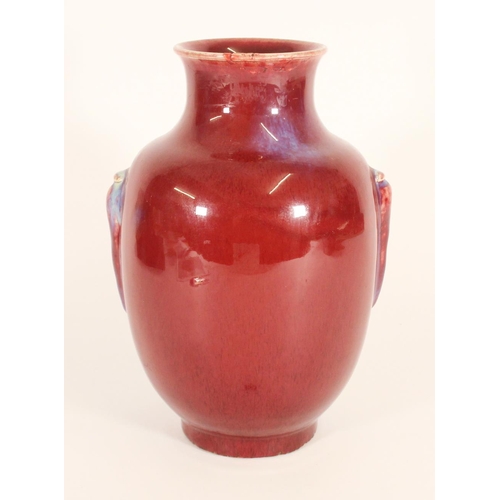 359 - Chinese Langyao oxblood glaze vase, of baluster form with flared rim on ovoid body with protruding s... 