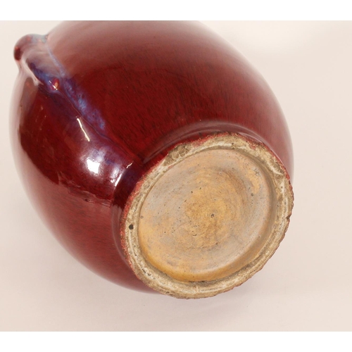 359 - Chinese Langyao oxblood glaze vase, of baluster form with flared rim on ovoid body with protruding s... 