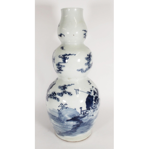 371 - Chinese blue and white porcelain large triple gourd vase, the lower section decorated with musicians... 