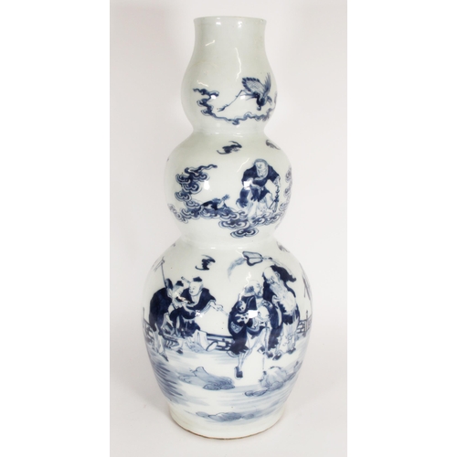 371 - Chinese blue and white porcelain large triple gourd vase, the lower section decorated with musicians... 