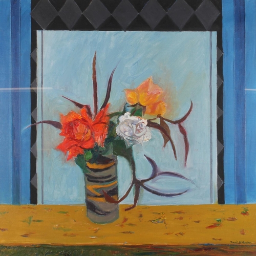 206 - DAVID MCLEOD MARTIN RSW RGI SSA (1922-2018) *ARR* Still Life with Three Roses Oil painting on canvas... 