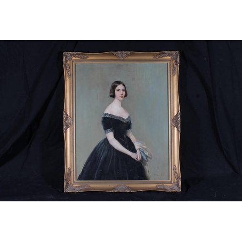 220 - D MUIRHEAD Three quarter length portrait of a lady wearing black dress Oil painting on board, signed... 