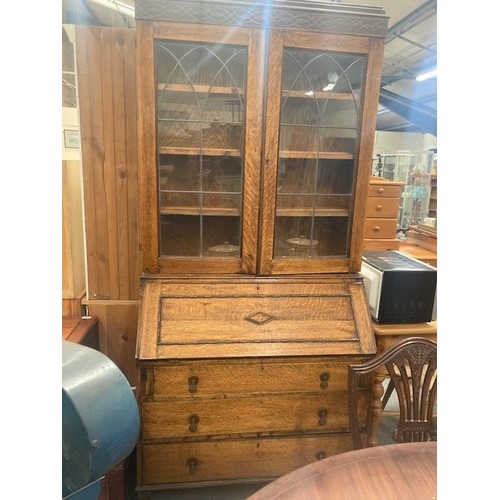 510 - Antique oak bureau bookcase.