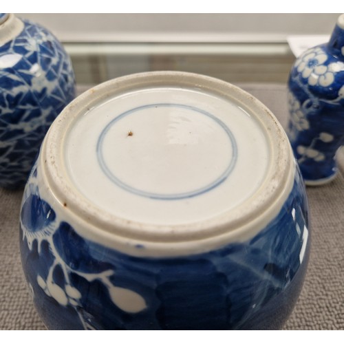 170 - Three Oriental blue and white vases, the largest jar measures 13cm h