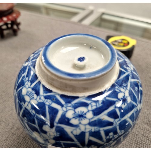 170 - Three Oriental blue and white vases, the largest jar measures 13cm h