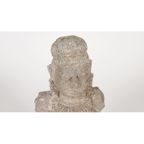 374 - Indian stone bust of a Goddess, raised on modern flat pedestal base, H20cm.