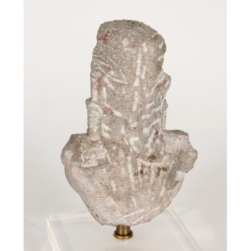 374 - Indian stone bust of a Goddess, raised on modern flat pedestal base, H20cm.