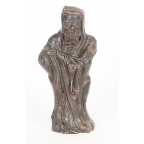 385 - Chinese painted terracotta figure of a bearded scholar, H23cm.