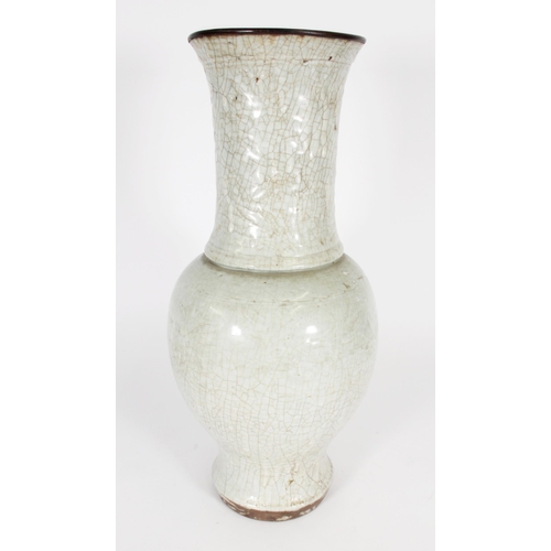 399 - Chinese large crackle glaze Longquan type celadon vase, the flared neck with metal rim over an ovoid... 