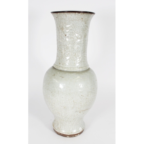 399 - Chinese large crackle glaze Longquan type celadon vase, the flared neck with metal rim over an ovoid... 