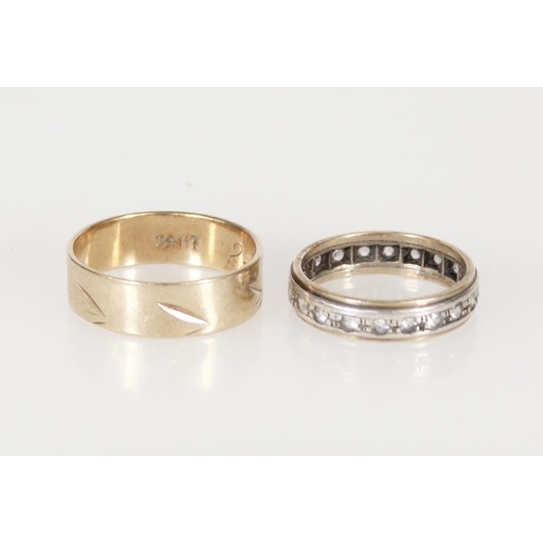 180 - 9ct gold wedding band, ring size T, 3.6g, and 9ct gold and silver white stone set full eternity ring... 