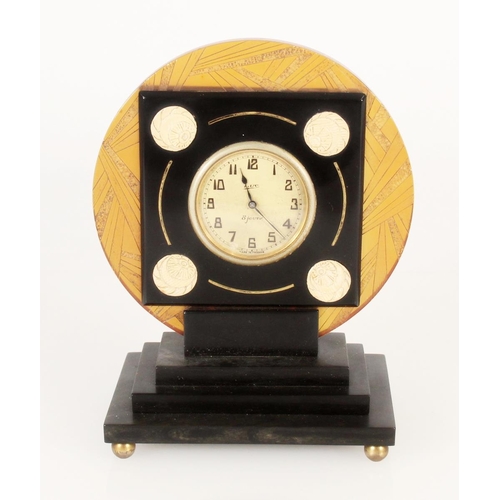 286 - French Art Deco eight day bakelite clock, c1920s, the dial signed Luc 8 jours, the black square fram... 