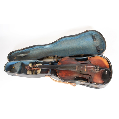 295 - Scottish violin with single piece back in fitted case, interior lable for David Murray of Gorebridge... 