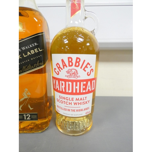 23 - Crabbie's Yardhead single malt scotch whisky 70cl 40% vol, Johnnie Walker 12 years old Black Label b... 