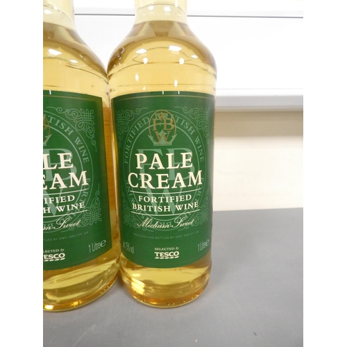 35 - Three 1L bottles of Tesco Pale Cream fortified British wine 15% ABV. (3)