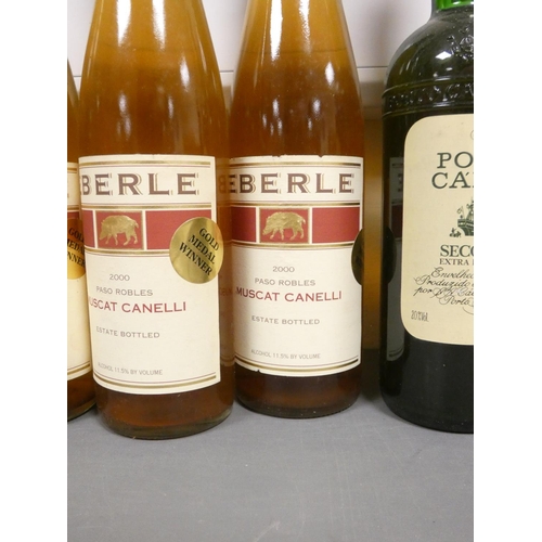 37 - Group of mixed alcohol to include three bottles of Eberle Muscat Canelli 11.5% ABV, Porto Calem Seco... 