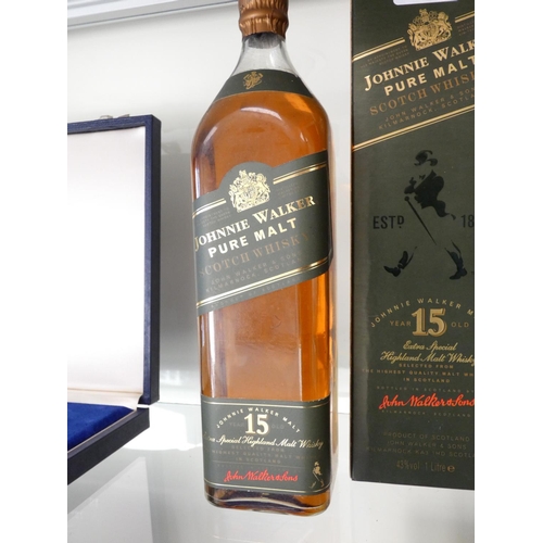 52 - Johnnie Walker Green Label 15 years old pure malt scotch whisky, 1 Litre, 43% vol, boxed.