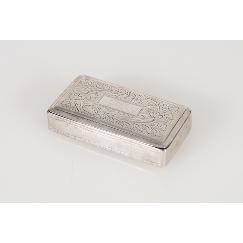 67 - Antique George IV silver snuff box of rectangular shape, the top and bottom surfaces with incised fl... 