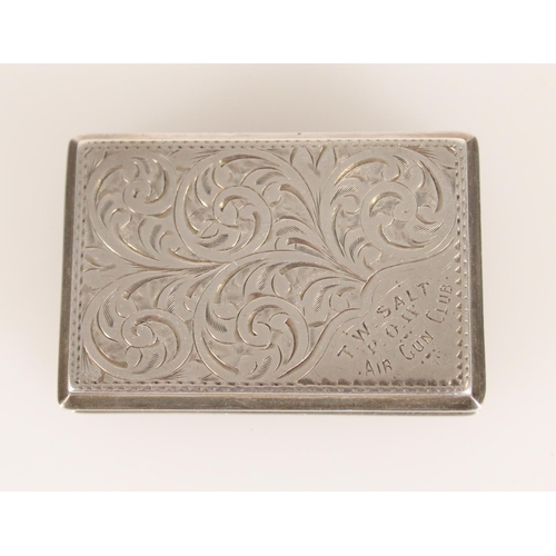 69 - Prisoner of War interest, an Antique Edward VII silver snuff box of rectangular form with incised sc... 