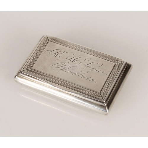 70 - Antique Victorian silver snuff box of cushion shape, the top surface inscribed 'R H Sagar Blackburn'... 