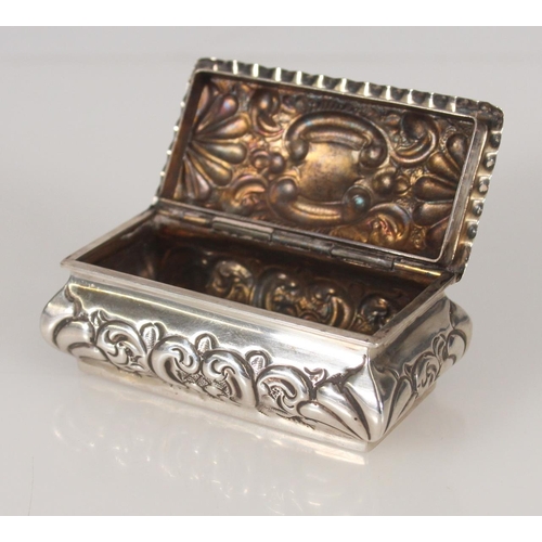 72 - Antique Victorian silver snuff box of sarcophagus form decorated with repoussé and chased C s... 