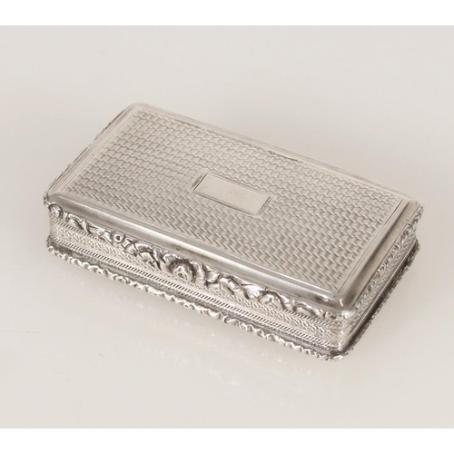 78 - Antique George IV silver snuff box of rectangular shape having moulded edges, the faces with engine ... 