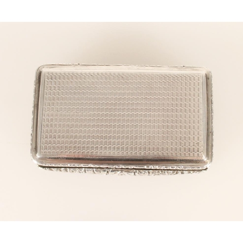 78 - Antique George IV silver snuff box of rectangular shape having moulded edges, the faces with engine ... 