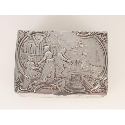 79 - Antique Victorian silver hinge top box, five of the six faces of the box are decorated with scenes f... 