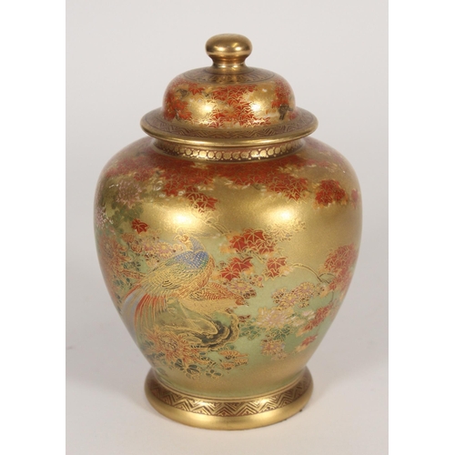 335 - Japanese Satsuma pottery covered urn, late Meiji period, the domed cover of an ovoid body, finely de... 